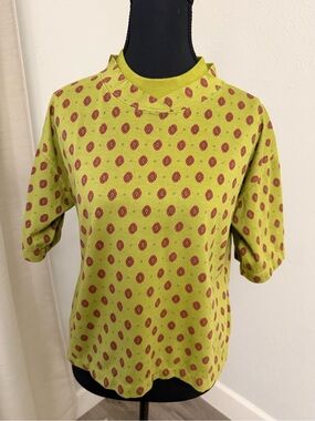 Erika Steven’s Vintage Chartreuse geometric floral print mock neck shirt